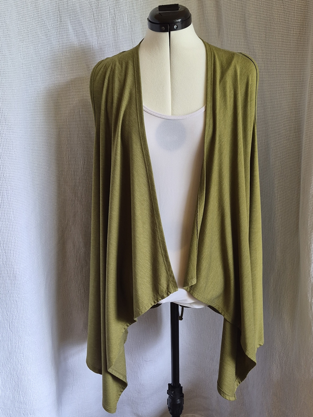 Olivia Sky Olive Green Draped Open-Front Vest